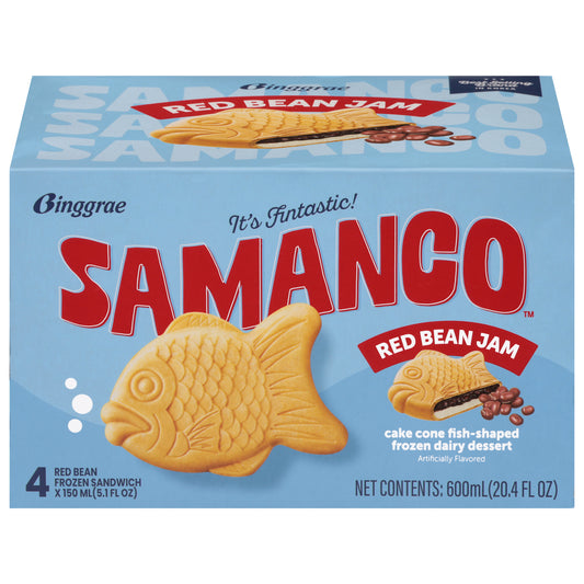Samanco Cake Cone Fish-Shaped Red Bean Jam Frozen Dairy Dessert 4 - 5.1 fl oz Each