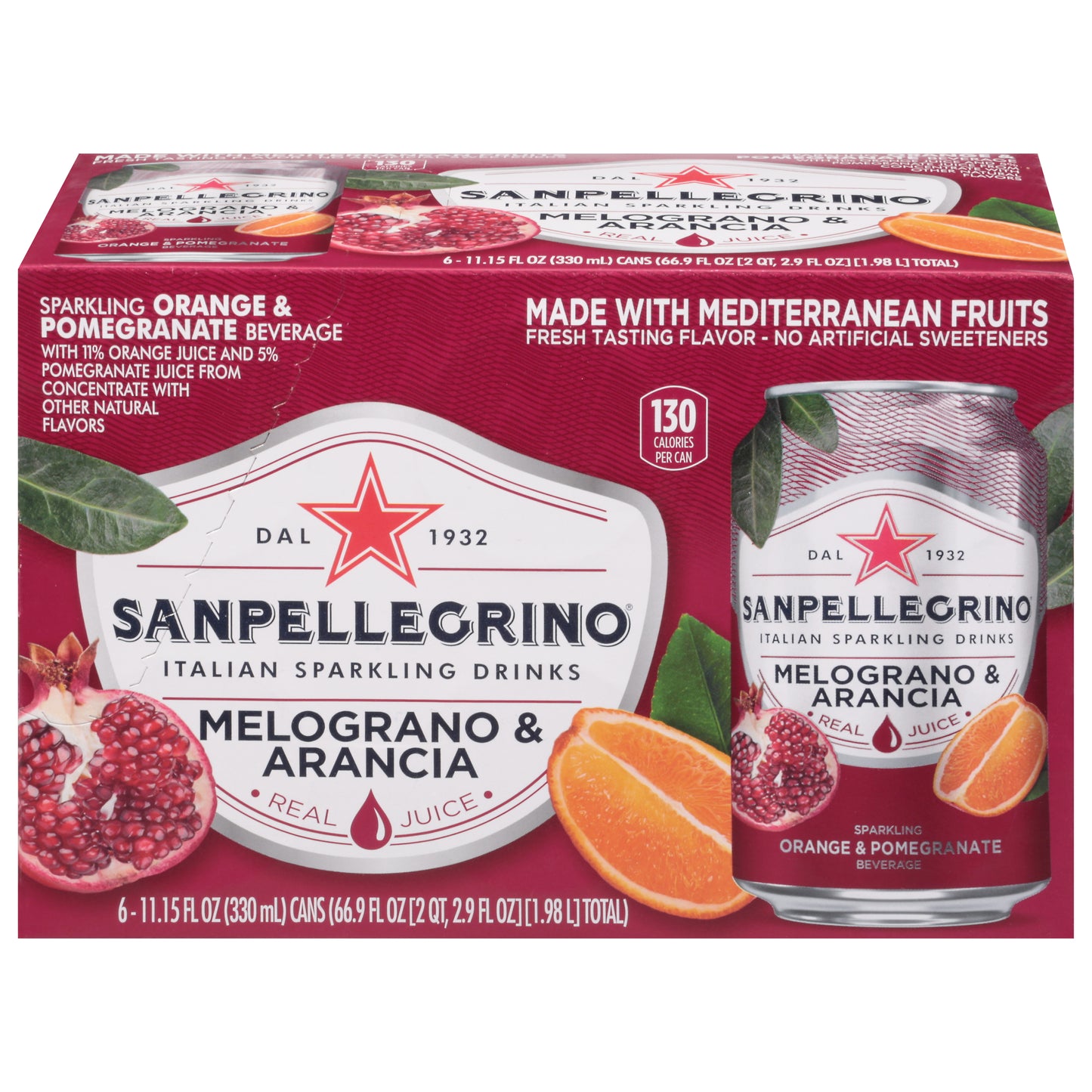 Sanpellegrino Orange & Pomegranate Sparkling Beverage 6 - 11.15 fl oz Cans