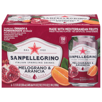 Sanpellegrino Orange & Pomegranate Sparkling Beverage 6 - 11.15 fl oz Cans