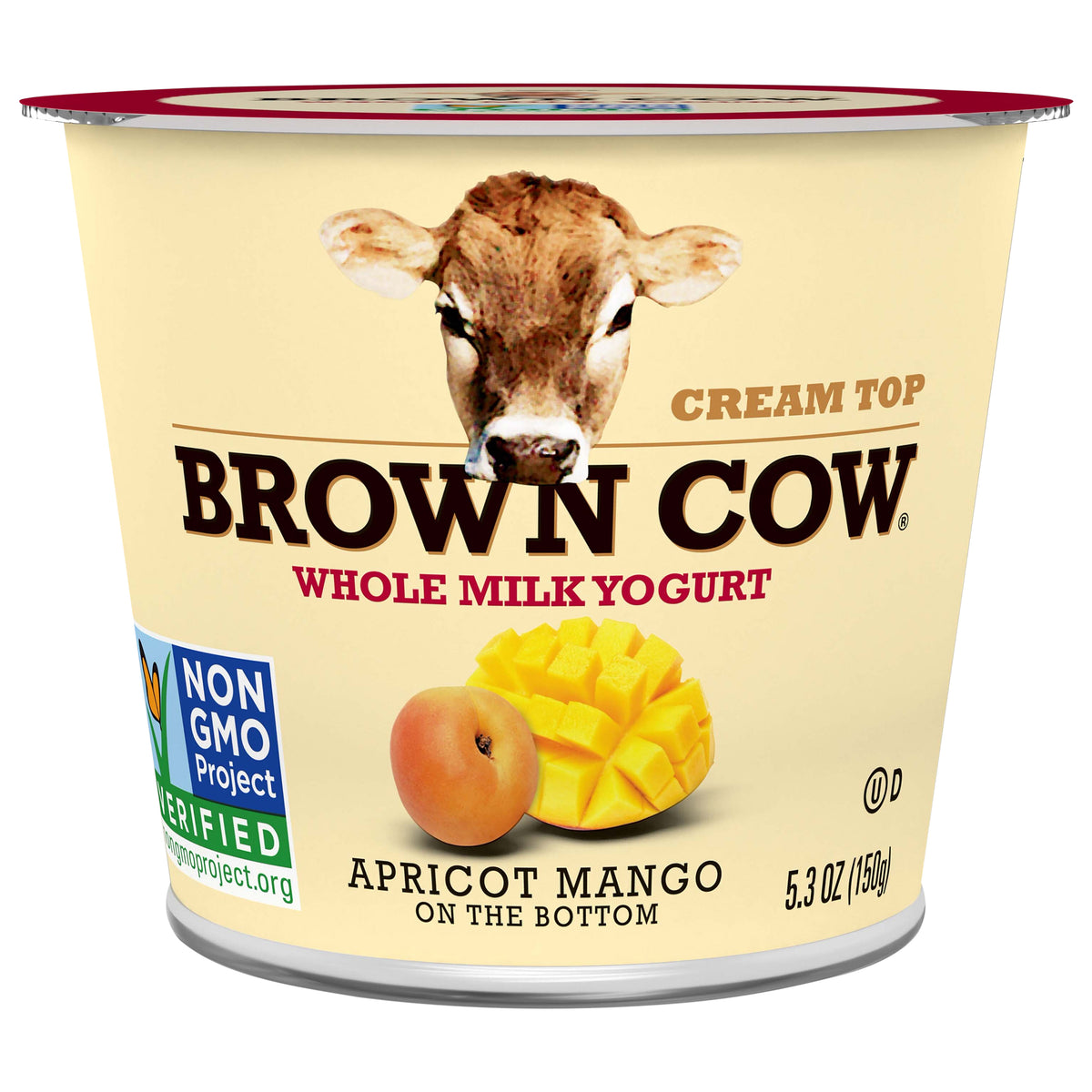 Brown Cow Cream Top Whole Milk Apricot Mango on the Bottom Yogurt 5.3 oz