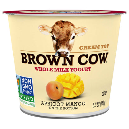 Brown Cow Cream Top Whole Milk Apricot Mango on the Bottom Yogurt 5.3 oz