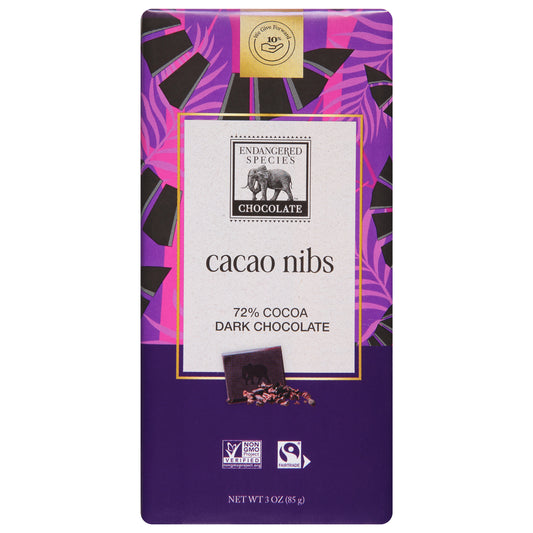 Endangered Species 72% Cocoa Cocoa Nibs Dark Chocolate 3 oz