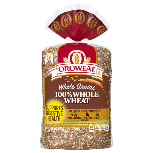 Oroweat Whole Grains 100% Whole Wheat Bread, 24 oz