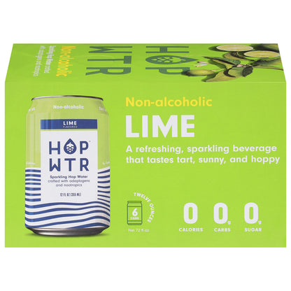 Hop Wtr Non-Alcoholic Lime Sparkling Hop Water 6 - 12 oz Cans
