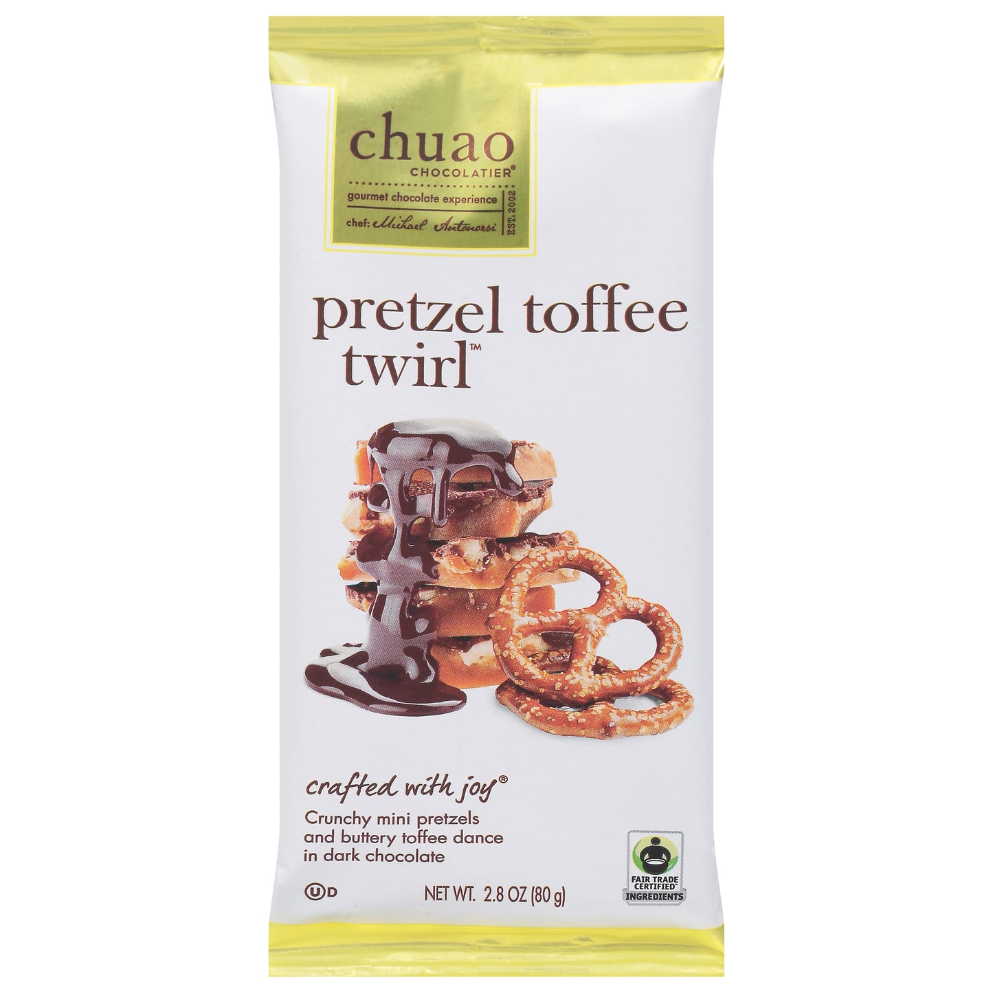 Chuao Chocolatier Pretzel Toffee Twirl Dark Chocolate Bar 2.8 oz