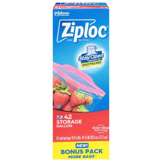 Ziploc Gallon Storage Seal Top Bags Bonus Pack 42 Bags