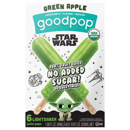 GoodPop Disney Organic Green Apple Lightsaber Star Wars Ice Pops, 6 Ct