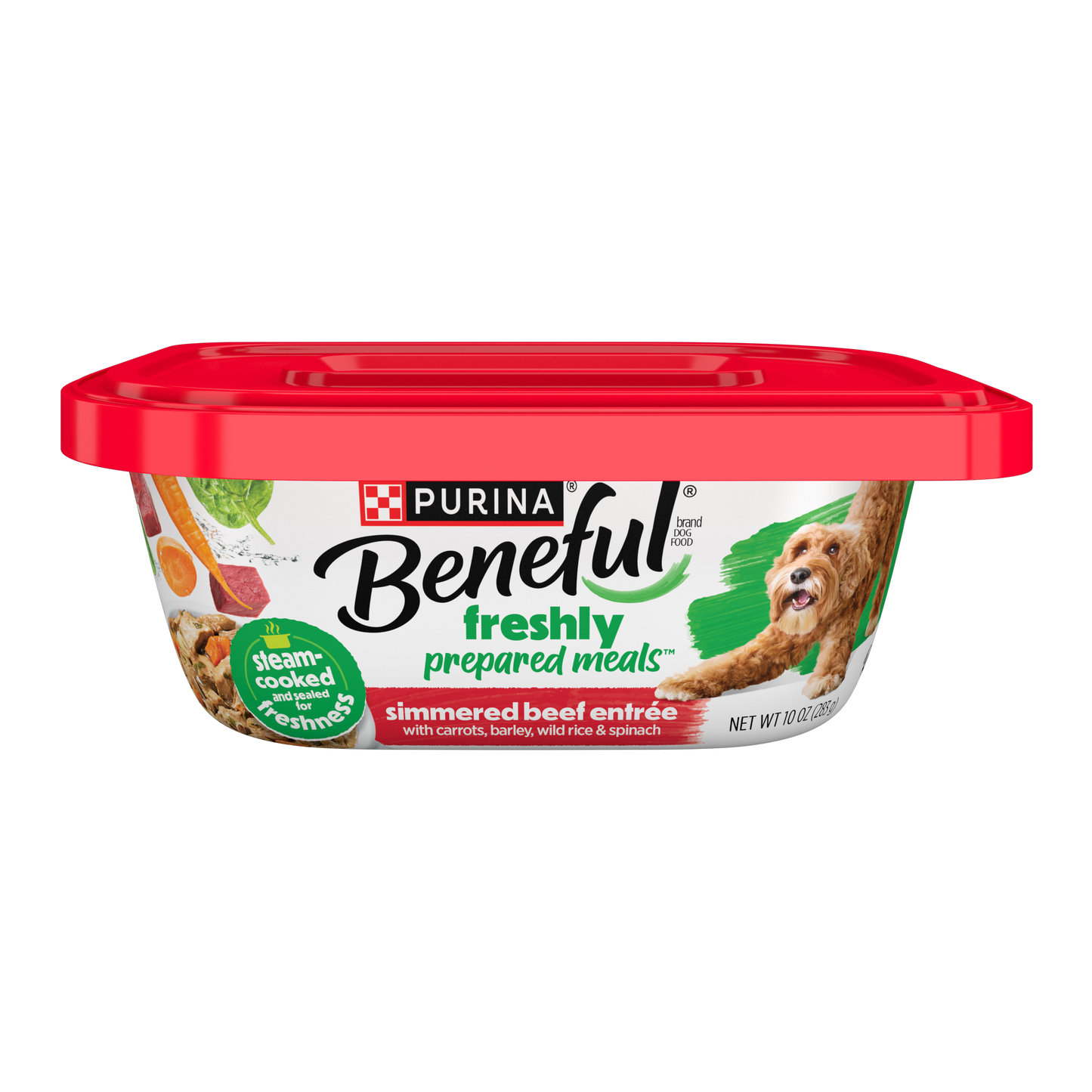 Purina Beneful Dog Food Freshly Prepared Meals Simmered Beef Entree with Carrots, Barley, Wild Rice and Spinach - 10 oz. Tub
