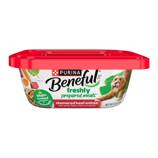 Purina Beneful Dog Food Freshly Prepared Meals Simmered Beef Entree with Carrots, Barley, Wild Rice and Spinach - 10 oz. Tub