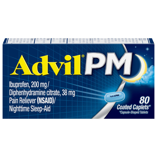 Advil PM Pain Reliever and Nighttime Sleep Aid, Ibuprofen for Pain Relief and Diphenhydramine Citrate for a Sleep Aid - 80 Coated Caplets
