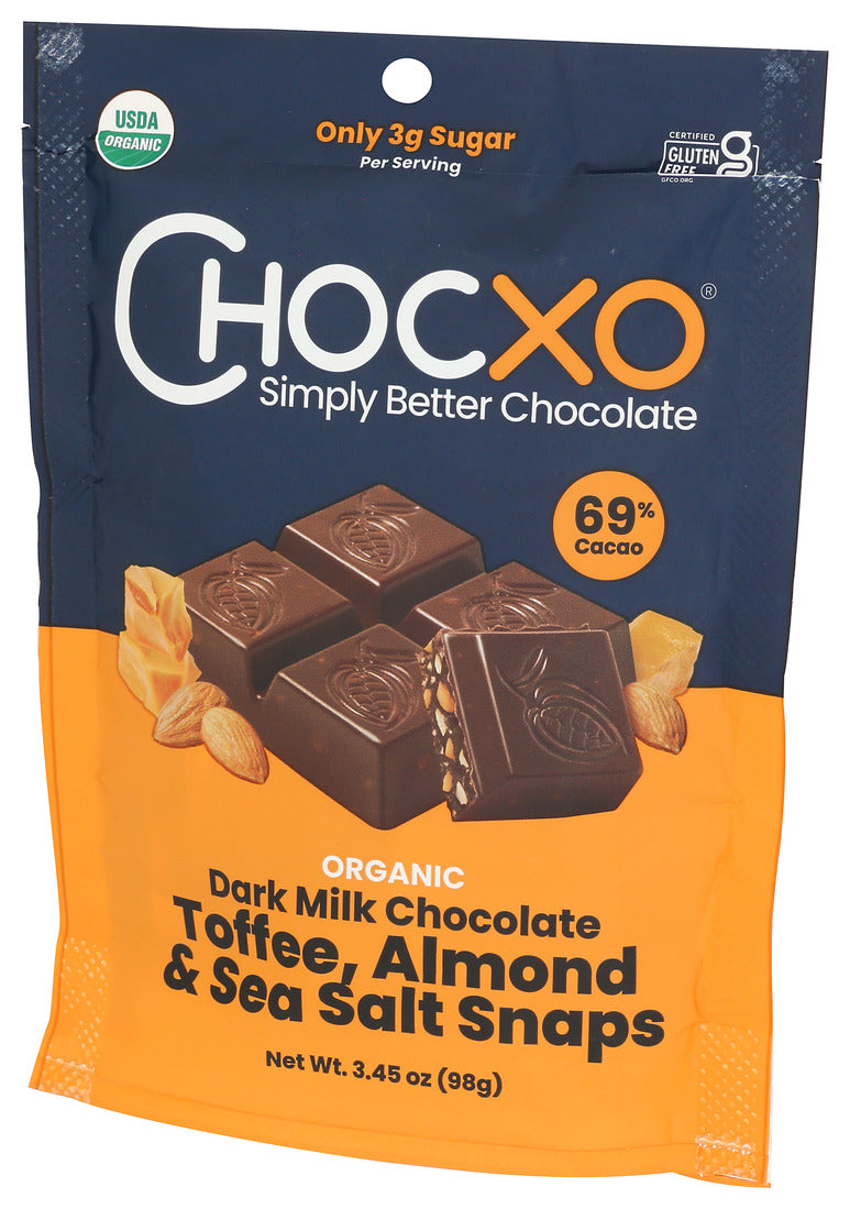 Chocxo, Dark Chocolate Toffee Almond & Sea Salt Snaps, 3.45 Oz
