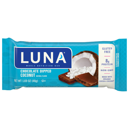 LUNA Bar - Chocolate Dipped Coconut Flavor - Snack Bars - Non-GMO - Gluten-Free Protein Bars - Made with Organic Oats (1 Count)