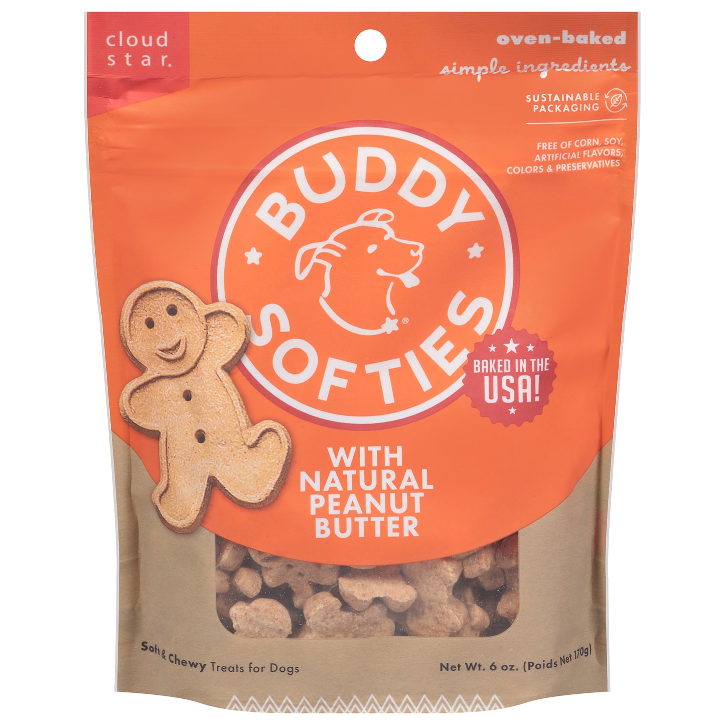 Buddy Softies Soft & Chewy Oven-Baked Treats for Dogs with Natural Peanut Butter 6 oz