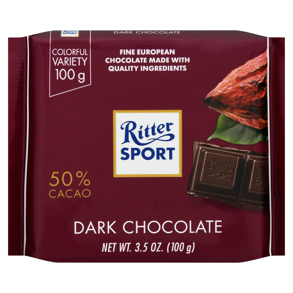 Ritter Sport 50% Cacao Dark Chocolate 3.5 oz