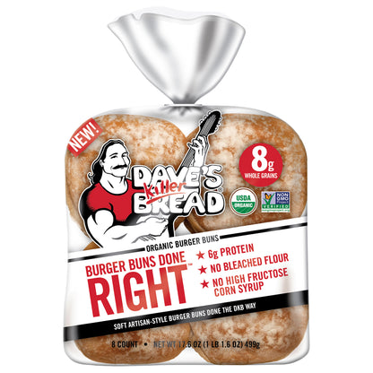Dave's Killer Bread Burger Buns Done Right, Organic White Bread Hamburger Buns, 8 Count