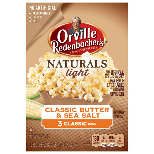 Orville Redenbacher's Naturals Light Classic Butter & Sea Salt Microwave Popcorn, 2.69 Ounce Classic Bag, 3-Count