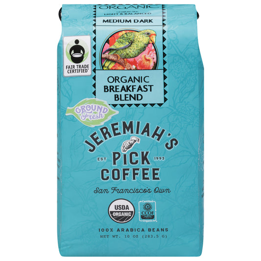 Jeremiah's Pick Coffee Organic Medium Dark Ground Fresh Breakfast Blend Coffee 10 oz