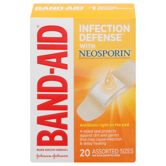 Band-Aid Brand Adhesive Bandages Infection Defense with Neosporin, Assorted Sizes, 20 Count