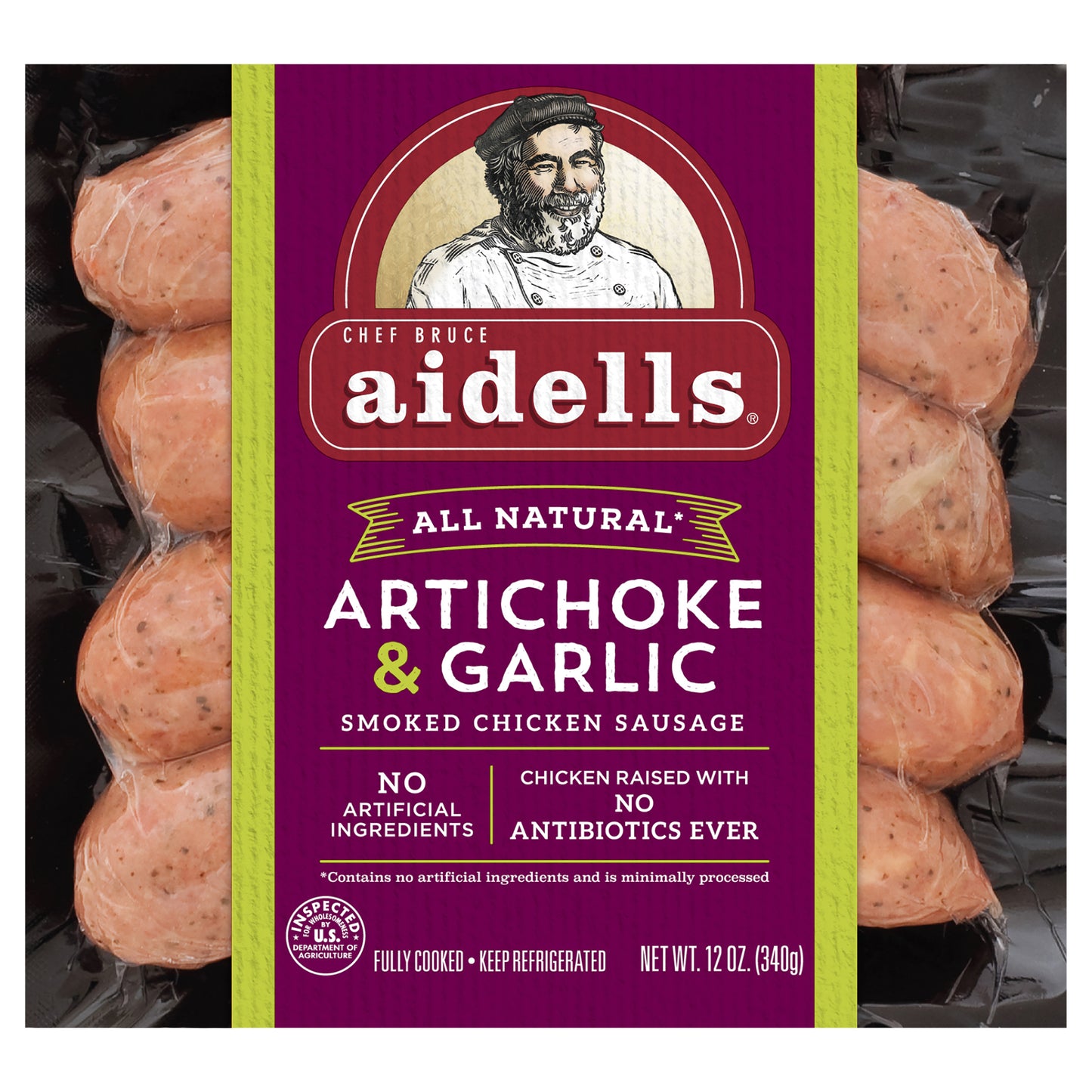 Aidells® Smoked Chicken Sausage, Artichoke & Garlic, 12 oz. (4 Fully Cooked Links)