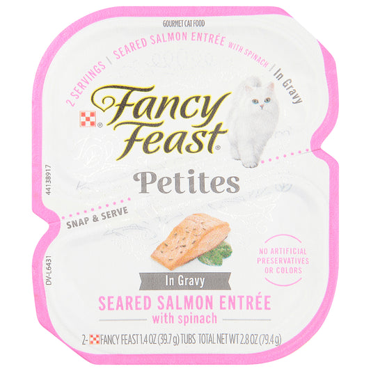 Purina Fancy Feast Gourmet Gravy Wet Cat Food, Petites Seared Salmon With Spinach Entree - 2.8 oz. Tub