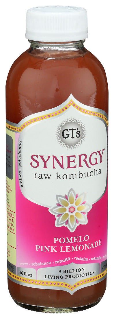 Gt's, Synergy Raw Kombucha Pomelo Pink Lemonade, 16 Oz