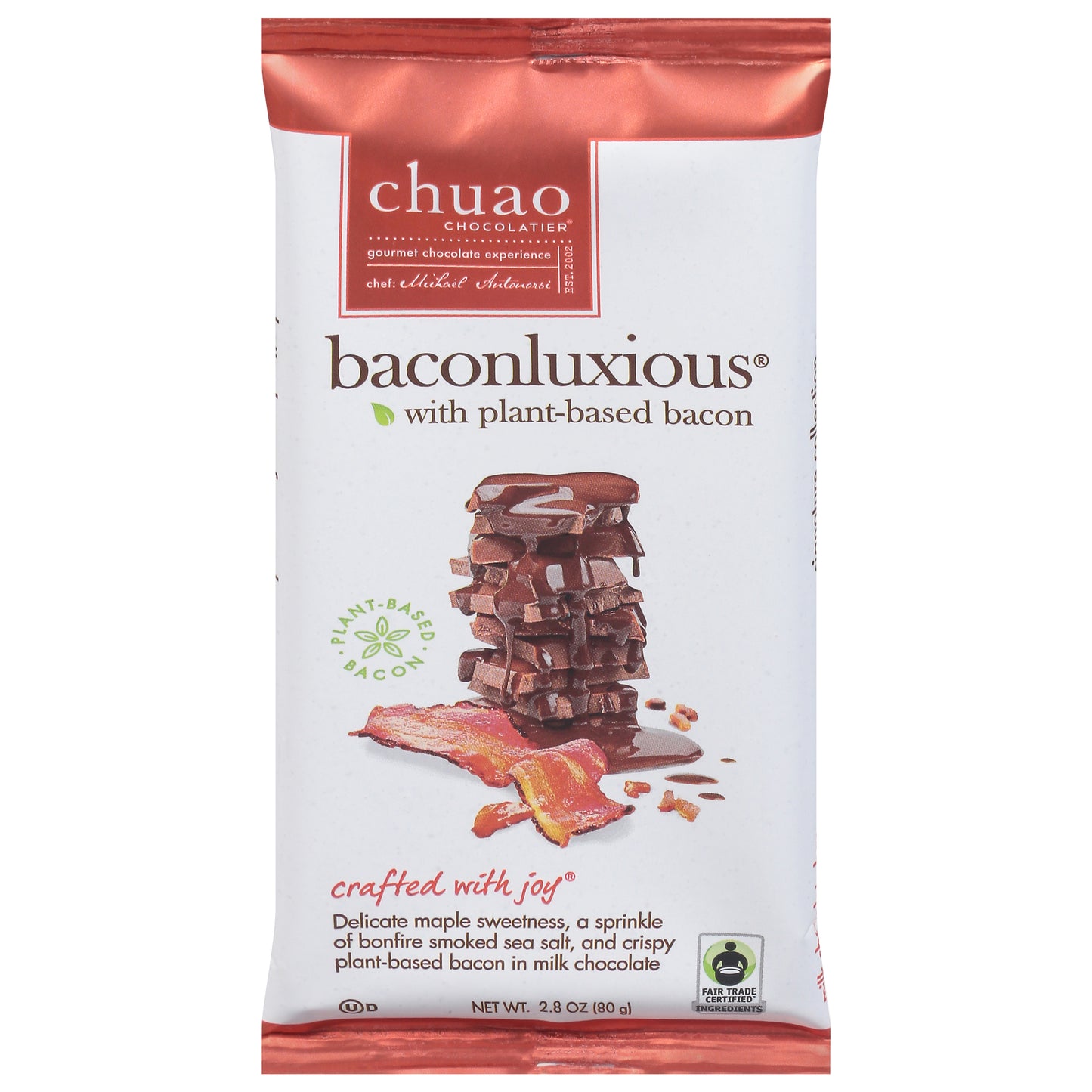 Chuao Chocolatier Baconluxious Milk Chocolate Bar with Plant-Based Bacon 2.8 oz