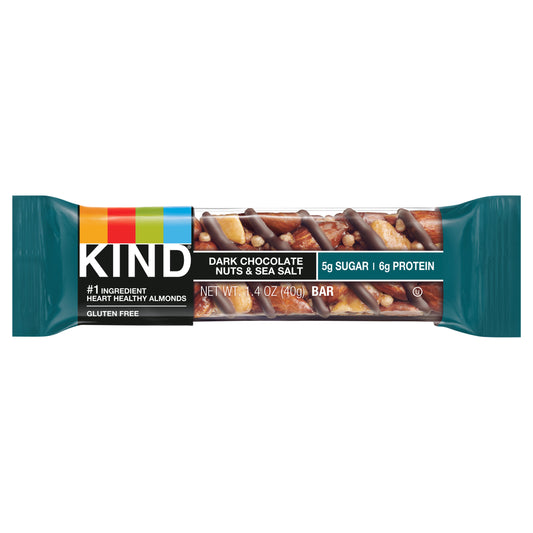 KIND Healthy Snack Bar, Dark Chocolate Nuts & Sea Salt, 5g Sugar | 6g Protein, Gluten Free Bars, 1.4 OZ, 1 Count
