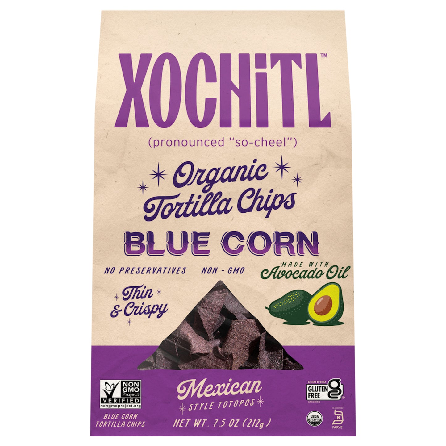 Xochitl Organic Blue Corn Tortilla Chips 7.5 oz Made with Avocado Oil