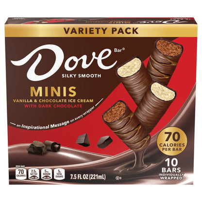 Dove Vanilla & Chocolate Mini Dark Chocolate Ice Cream Bars Assortment, 10 Pack