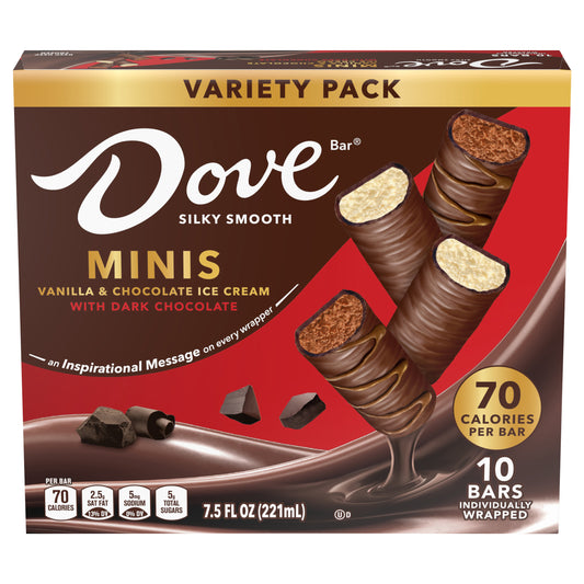 Dove Vanilla & Chocolate Mini Dark Chocolate Ice Cream Bars Assortment, 10 Pack