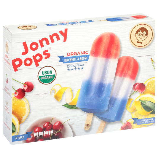 JonnyPops Organic Red White & Boom Pops 8 ea