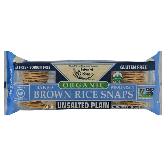Edward & Sons Organic Unsalted Plain Brown Rice Snaps 3.5 oz Wrapper