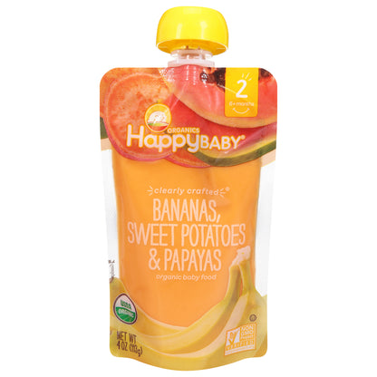 Happy Baby Organics 2 (6+ Months) Organic Bananas, Sweet Potatoes & Papayas Baby Food 4 oz