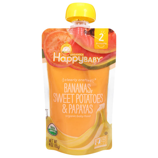 Happy Baby Organics 2 (6+ Months) Organic Bananas, Sweet Potatoes & Papayas Baby Food 4 oz