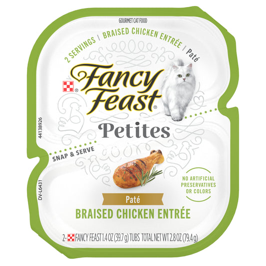 Purina Fancy Feast Petites Gourmet Wet Cat Food Pate, Petites Braised Chicken Entree - 2.8 oz. Tub