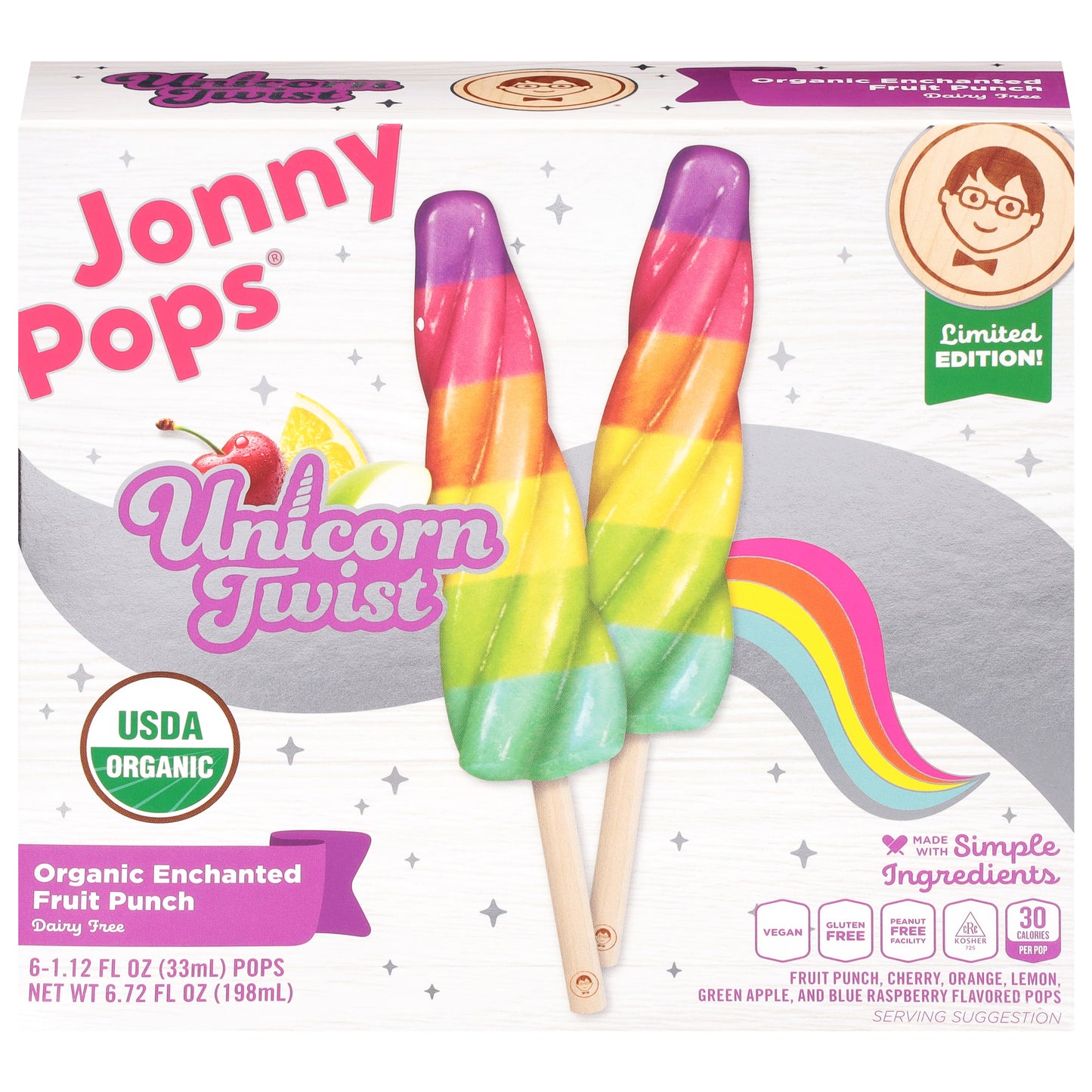 JonnyPops Dairy Free Organic Unicorn Twist Enchanted Fruit Punch Frozen Pops 6 - 1.12 fl oz Pops