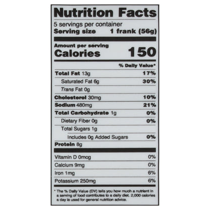 Niman Ranch Uncured Beef Franks 10 oz