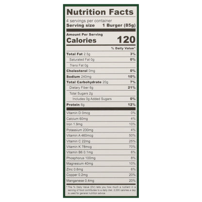 Actual Veggies Super Greens Veggie Burger with Broccoli, Kale, White Bean & Spinach 4 - 3 oz Patties