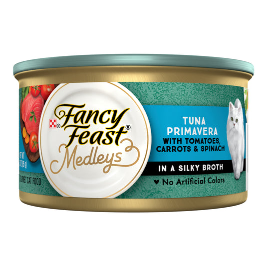 Purina Fancy Feast Wet Cat Food, Medleys Tuna Primavera With Tomatoes, Carrots and Spinach in a Silky Broth - 3 oz. Can