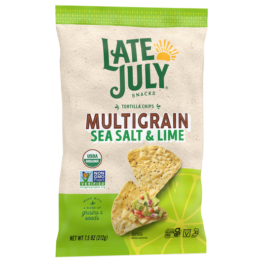 Late July, Organic Tortilla Chips Multigrain Sea Salt And Lime, 7.5 Oz