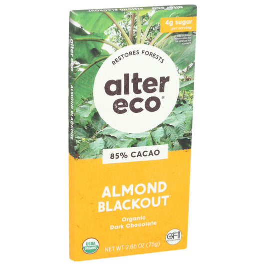 Alter Eco, 85% Cacao Organic Dark Chocolate Almond Blackout, 2.65 Oz