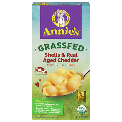 Annie's Organic Macaroni and Cheese Dinner, Shells and Real Aged Cheddar, Grassfed, 6 oz
