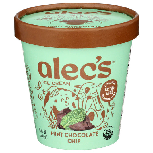 Alec`s Ice Cream, Organic Mint Chocolate Chip Ice Cream, 1 Pint