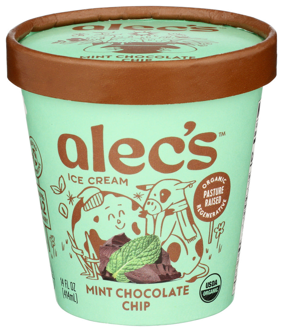 Alec`s Ice Cream, Organic Mint Chocolate Chip Ice Cream, 1 Pint