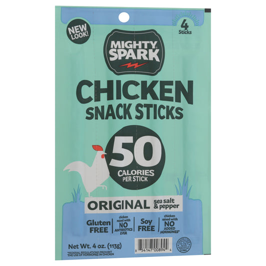 Mighty Spark, Original Sea Salt And Pepper Chicken Snack Sticks, 4 Oz