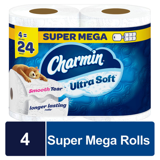 Charmin Ultra Soft Toilet Paper 4 Super Mega Rolls, 336 Sheets Per Roll