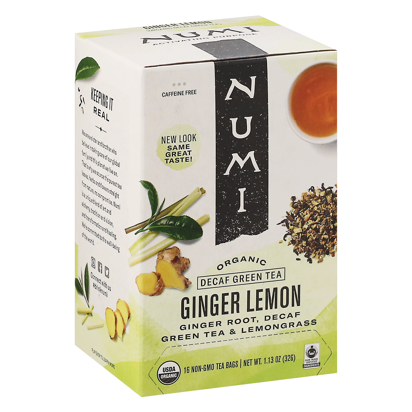 Numi Organic Decaf Ginger Lemon Green Tea 16 Tea Bags