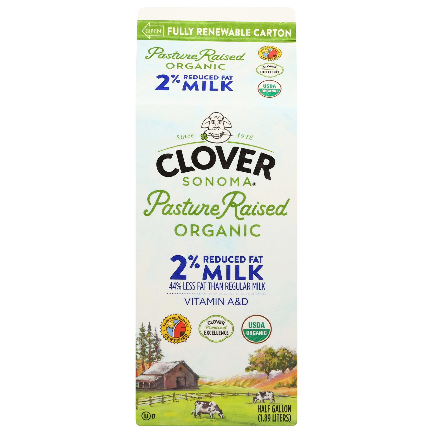 Clover Sonoma 2% Reduced Fat Organic Milk 0.5 gal