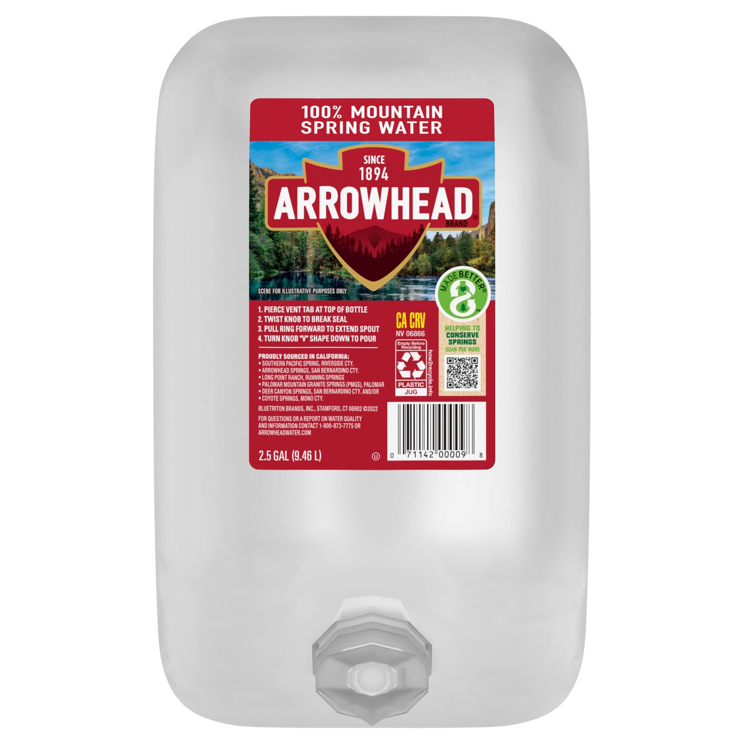 ARROWHEAD Brand 100% Mountain Spring Water, 2.5-gallon plastic jug