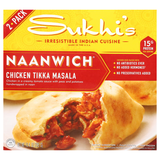 Sukhi's Frozen Chicken Tikka Masala Indian Curry Naan Sandwich Pocket with Pea & Potato - 10.4oz/2ct